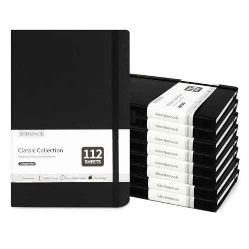 Black A5 Liend Journal Notebook, 7mm College Ruled Notepad, Journaling for Writing, Work, School, Travel and Note Taking, Hardcover 224 Pages (112 Sheets) 5.5 x 8.3 inches (8 Pack)