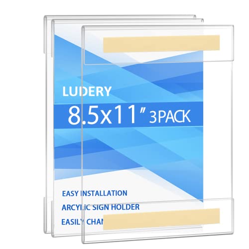 Ludery Vertical 3-Pack 8.5 x 11 Acrylic Wall Mount Sign Holders with Double Sided Tape - Clear, Durable Display Frames for Home & Office