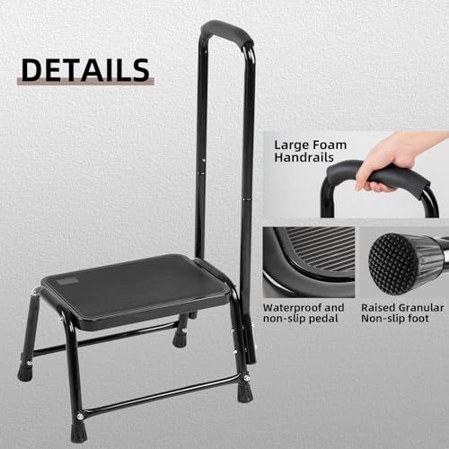 Leekpai Step Stool with Handle for Adults£¬Seniors Heavy Duty Holds 350 lbs.Stepping Stool for Elderly Adults, Attractive Black for Kitchen