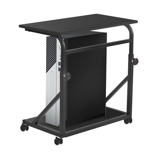 Computer Tower Stand, 2-Tier CPU Stand with Lockable Wheels, Adjustable Height PC Stand for Floor, Mobile PC Laptop Standing Table for Home Office (Black)