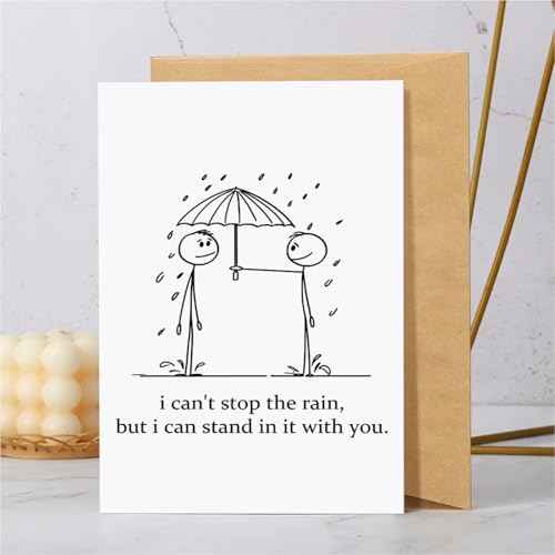 Encouragement Card for Him Her, Get Well Soon Card for Friend, Support Card for Sister Brother, I Can't Stop The Rain but I Can Stand in It with You