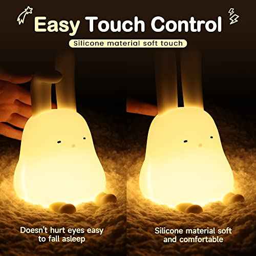 QANYI Cute Simple Design Small Desk Decor Nightlight with Bunny Phone Stand, Soft Lovely Rabbit LED Squishy Light Up Bunny, Bedside Kawaii Lamp for Women Teens Kids Gift