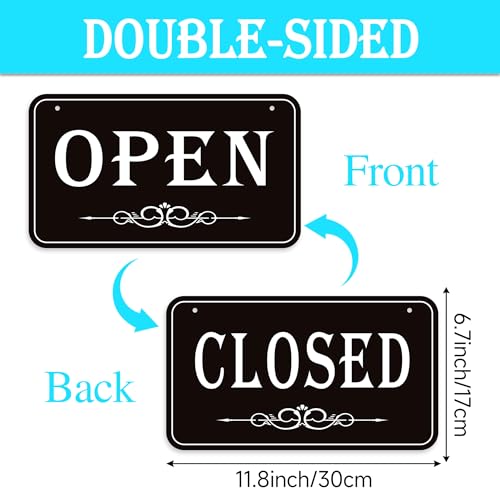 Open Closed Signs for Business, 12x6.7 Waterproof Double Sided Come In or Closed Hanging Sign, Business Open and Closed Hours Flip Sign for Stores Restaurants Bars Shops Door Window