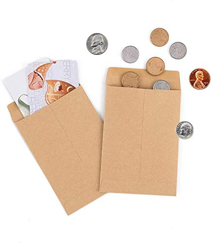 Peony Man 200 Pack 2.25x3.5 Inch Kraft Self-Adhesive Envelopes for Seeds Coins Stamps