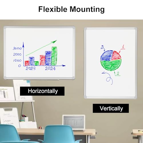 DEVELOP Magnetic Dry Erase White Board 24x36 Inch, Aluminum Frame Wall-Mounted Whiteboard with Detachable Marker Tray & Magnetic Surface for Home Office Classroom Kitchen Memo