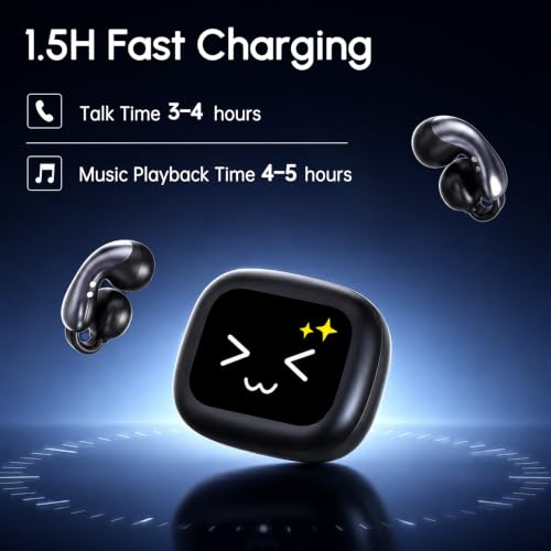 KOUO Black Clip-On Translation Earbuds with LCD Touch Screen for Travel & Study