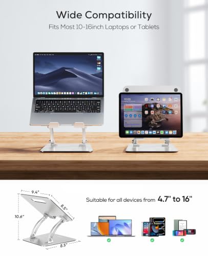 Nulaxy A-Silver Ergonomic Adjustable Laptop Stand for 10-16" Devices, Foldable & Heat-Vent