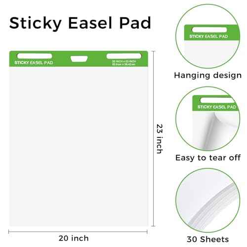 Sticky Easel Pads 20 x 23 Inches, 3 Pack Anchor Chart Paper for Teachers, Self Stick Flip Chart Paper with Sticky Back for Classroom, Office, 30 Sheets/Pad (White)