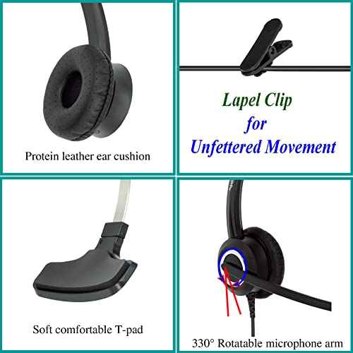 Phone Headset Compatible with Grandstream Yealink Snom Phones Mic Noise Cancellation HD Voice Headphone RJ9 & 3.5mm (CTIA) Adapter