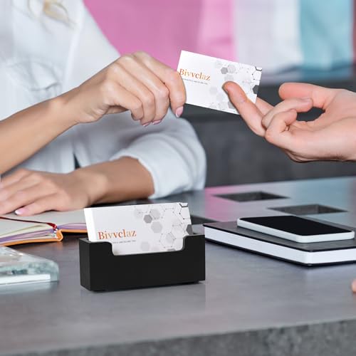 Bivvclaz Black Wooden Business Card Holder - Small Desk Organizer for Office & Exhibitions