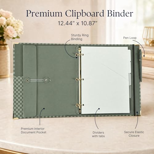 ZICOTO Sage Aesthetic Clipboard Binder with Dividers – 3 Ring Organizer