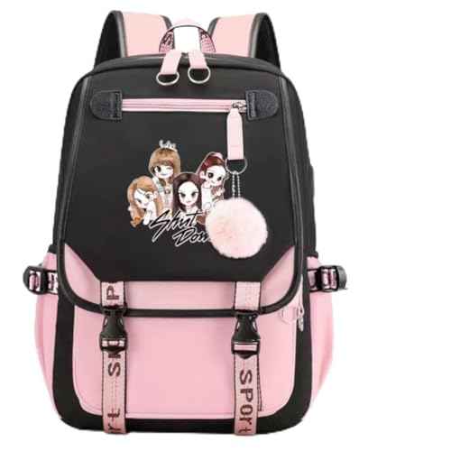 USB Black Backpack Pink Shut Down Korean Casual Backpack Daypack Laptop Bag College Bag (B1)