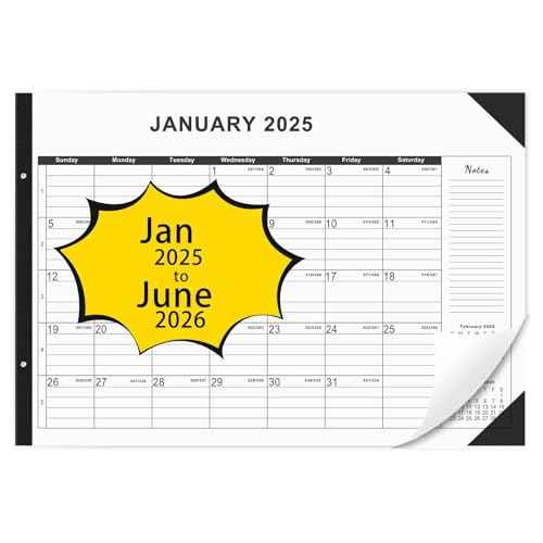 Desk calendar July 2025 - December 2026 large 22x17,desktop calendar with plastic cover,18 month,notes section