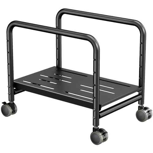 PUTORSEN Computer Tower Stand Under Desk - Height Adjustable PC Stand for Most Mid-Tower, Rolling CPU Holder with 360¡Æ Locking Wheels, Max Load 66 lbs, Black