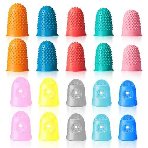20 Pieces Rubber Thimble - Thimbles for Hand Sewing with Finger Protection, Durable Rubber Finger Tips for Quilting, Knitting, Embroidery, Paperwork & Crafts (5 Sizes)