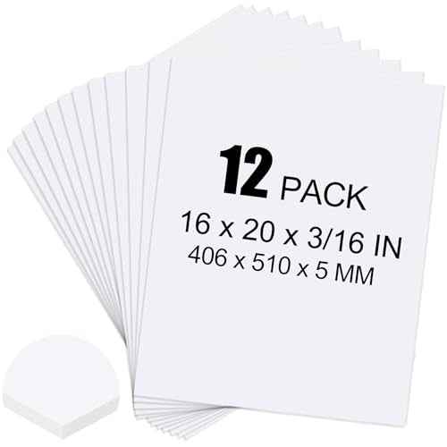 ToLanbbt 12 Pack White Foam Board, 16 x 20 x 3/16" Thick Foam Core Acid Free Poster Foamboard for Art Craft Projects, Painting, Displaying, Signage, Wedding, School