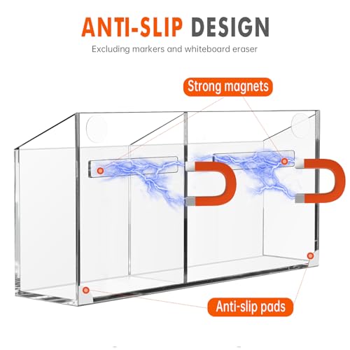 BEYGORM Clear Magnetic Dry Erase Marker Holder with 1 Pack - Anti-Slip Whiteboard & Refrigerator Organizer