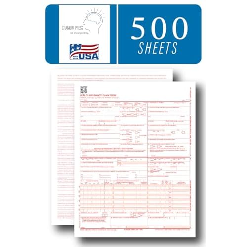 CMS 1500 Claim Forms - 500 Sheets | New Version HCFA 1500 02/2012 Revision | Laser & Inkjet Compatible Health Insurance Claim Forms for Accurate Medical Billing