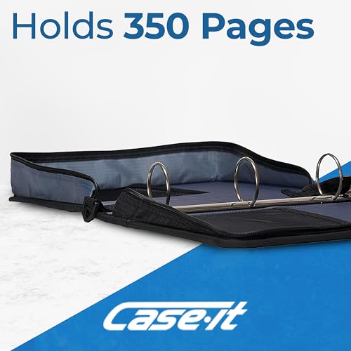 Case-it Classic Zipper Binder | 2-Inch O-Rings, 350 Sheet Capacity, Multiple Storage Pockets & Shoulder Strap | School & Office Organizer | D-251 Midnight Blue
