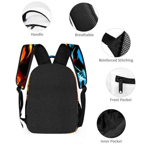 3pcs Bright Ice & Fire Dragon Backpack Set, Multi-functional Laptop Bag 17in Water Resistant Travel Daypack, Large Capacity Double Shoulder Backpack With Lunch Bag (Bright Ice & Fire Dragon