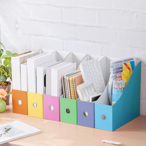 Colarr 48-Pack Cardboard Magazine File Holders with Labels, Colorful Desk Organizers