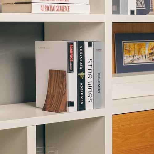 TILISMA Bookends, Walnut Wood with Metal Base - 2 Handmade Book Holders for Heavy Books - Decorative Accessories for Bookshelf Organization and Display