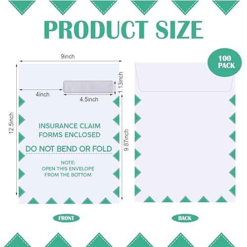 Gueevin 100 Pcs CMS 1500 Claim Form Envelopes 2025 HCFA 1500 Insurance Claim Form Envelopes 9 x 12.5 Inch Large Security Window Mailing(Green)