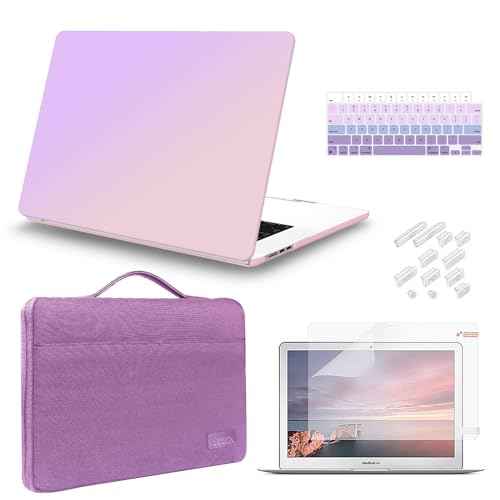 iCasso for MacBook Air 15 inch Case 2025 2024 2023 Release M4 A3241 M3 A3114 M2 A2941, Hard Shell Case &Carrying Laptop Sleeve Bag&Screen Protector&Keyboard Cover for Mac Air 15.3'',Gradient Purple