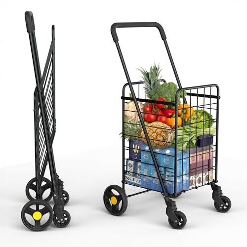 Our Modern Space Black Foldable Lightweight Shopping Cart with 360° Swivel Wheels