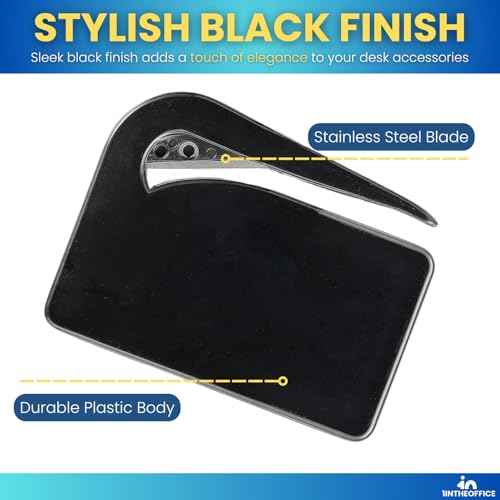 1InTheOffice Letter Opener, Envelope Opener Slitter Concealed Blade, Black 4 Pack