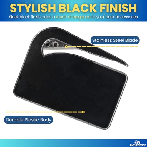 1InTheOffice Black Envelope Letter Opener - Pack of 4, Stainless Steel Blade