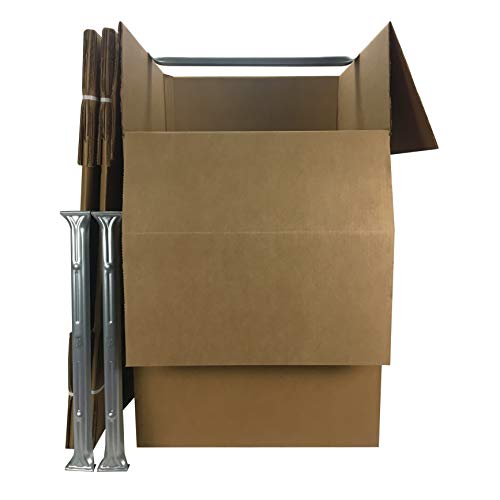 Brown 20x20x34 inch Wardrobe Moving Boxes with Hanger Bar - 3 Pack