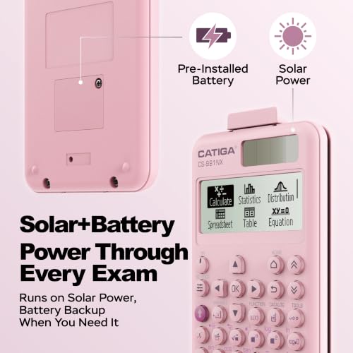 Pink Scientific Calculator with Textbook HD Display, Solar & Battery, Hard Case - CATIGA CS-991NX