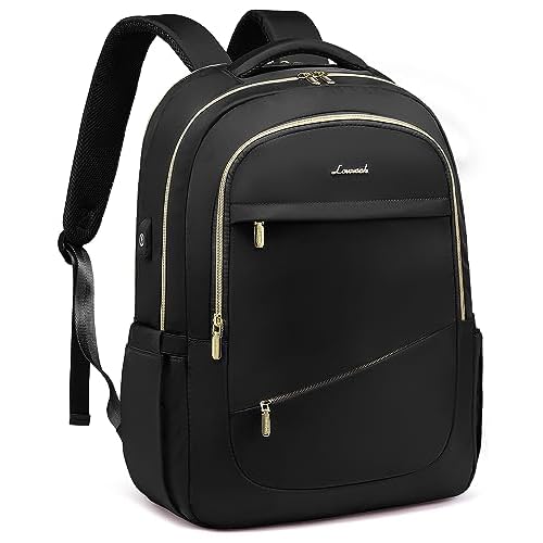 LOVEVOOK Laptop Backpack for Women, 17 Inch Black Business Travel Backpacks with USB Port, Water Resistant Work Teacher Computer Bag, Stylish Daypack