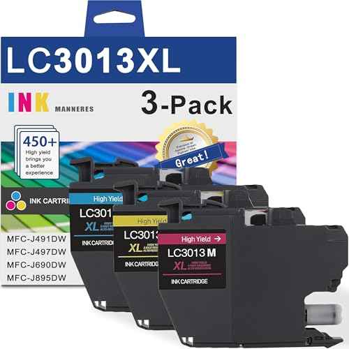 LC3013 Color Ink Cartridges High Yield LC30133PKS XL (LC3013C LC3013M LC3013Y) - Replacement for Brother LC3013 Ink Cartridges Work with MFC-J491DW MFC-J497DW MFC-J690DW MFC-J895DW Printer
