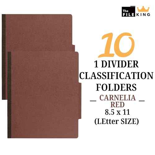 The File King One Divider Brick Red Pressboard Classification File Folder - Letter Size | Box of 10 | Top Tab | 2¡± Expansion | Four 2-Inch Durable Fastener Prongs | USA Made