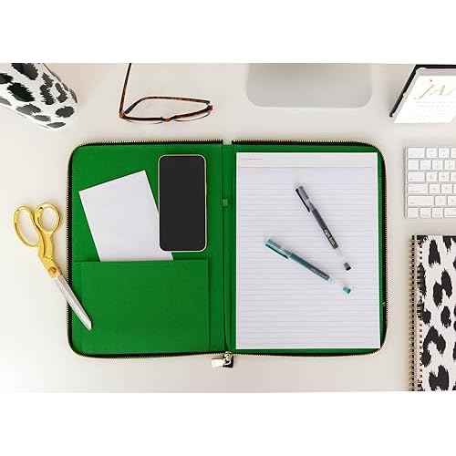 Kate Spade New York Vegan Leather Padfolio, Zipper Portfolio with 8.5" x 11" Writing Pad, Document Organizer for Business, Modern Leopard