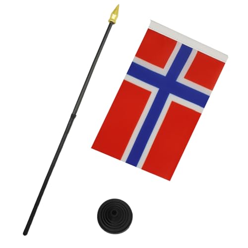 Norway Flag 4'' x 6'' Table Flag with Black Base and Gold Tip - 100D Polyester