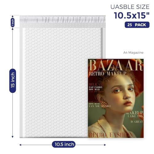 Fuxury White Bubble Mailers 10.5x16 Inch - Pack of 25 Self Seal Padded Envelopes