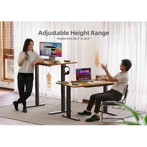 Claiks Standing Desk with Drawers, 48 x 24 Inches Electric Standing Desk Adjustable Height, Sit Stand Up Desks Computer Workstation, Rustic Brown