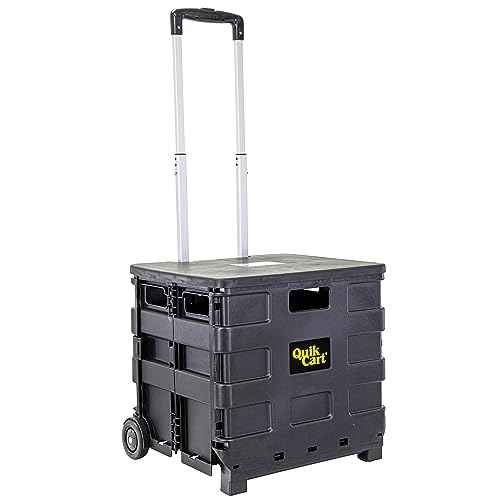 dbest products Quik Cart Sport Collapsible Rolling Crate on Wheels for Teachers Tote Basket 80 lbs Capacity, Made from Heavy Duty Plastic Used as a Seat, Black, Compact