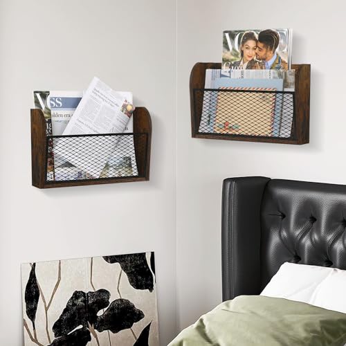 YINMIT Rustic Brown Wall File Organizer 2-Pack - Hanging Office & Home Storage