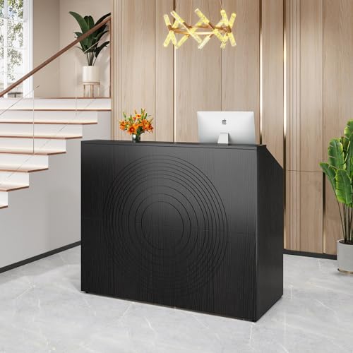 Tribesigns Reception Desk with Counter, Modern Front Desk Reception Room Table with Cable Grommet, 47 inch Retail Counter for Checkout, Lobby, Beauty Salon, Home Office Desk, Black