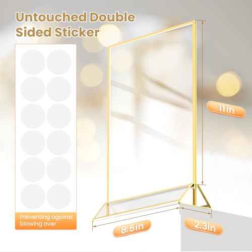 Acrylic Sign Holder 8.5X11 Gold Frames Double-Sided Gold Picture Frames for Flyer Holder Menu Holder Wedding Table Number Holder Christmas Photo Frame with Removable Sticky Dots -6 Pack