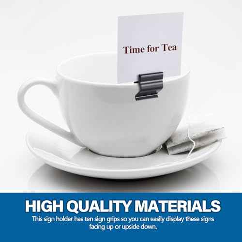 50 Pcs Black Sign Clip Food Tray Label Holder Plastic Buffet Food Label Clip Reusable Price Tag Tray Sign Holder for Bake Sale Gathering Retail Merchandise Display, Card and Bowl Not Included