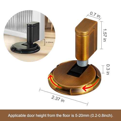 Windproof Door Stopper Indoor Heavy Duty Floor Door Stop Keep Door Open Mechanical No Drilling Door Stopper with Screws and 3M Adhesive, 2 Pack, Matte Brown Bronze
