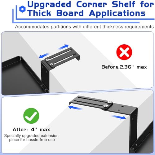Fixirons 11in Black Office Cubicle Corner Shelf with Hooks - Adjustable & Space-Saving