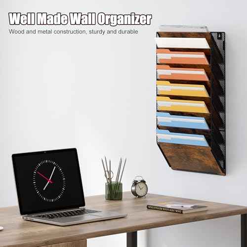 Hanging Wall File Organizer, 8 Tier Wall Mounted Mail Documents Literature Magazine Envelopes Holder, Suitable for Home/Office/School (8-Tier)