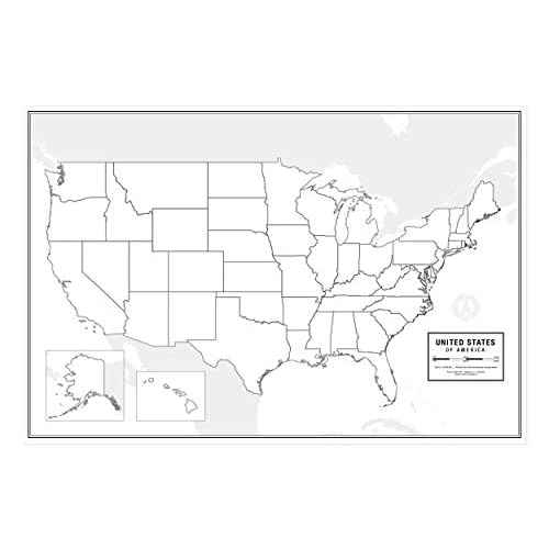 Large Blank United States Outline Map Poster, Laminated, 36¡± x 24¡± | Great Blank Wall Map for Classroom or Home Study | Free Dry Erase Marker Included | Includes Detailed Laminated Answer Sheet