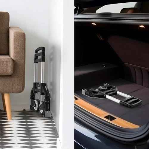 Folding Hand Truck Aluminum Portable Folding Hand Cart 180lbs Capacity Hand Cart and Dolly Ideal for Home, Auto, Office,Travel Use,Black